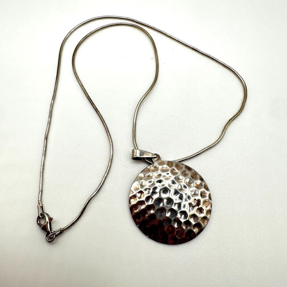 SALE! 16" Sterling silver hammered disk pendant necklace!